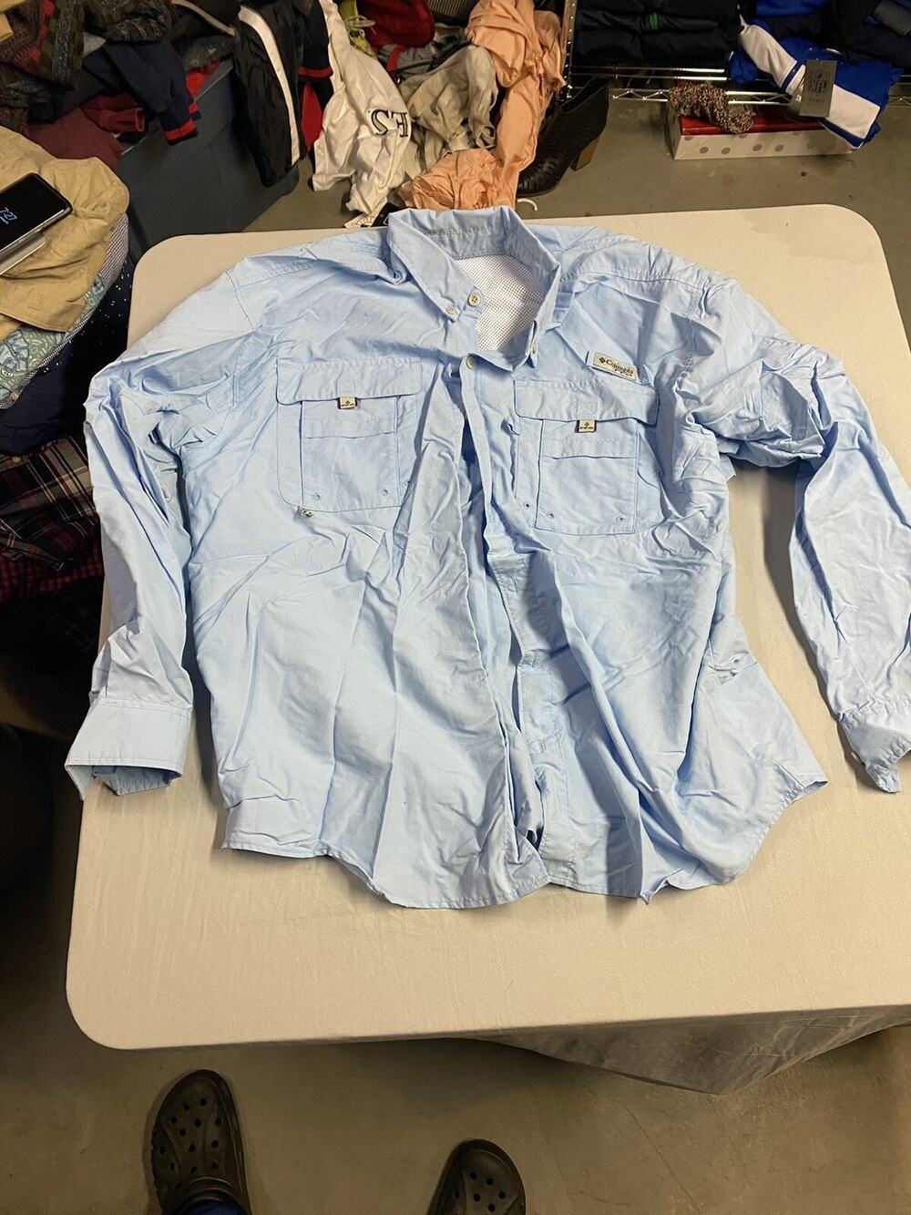 Colombia PFG Fishing Shirt, Blue, Men's Size Large